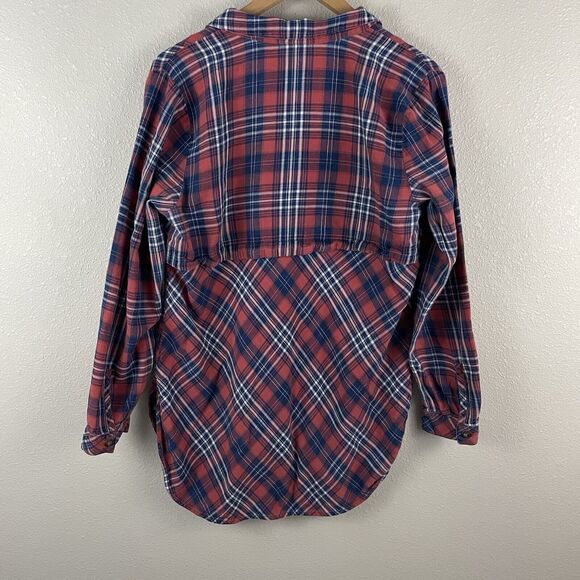 J Jill Denim Womens M Red Blue Plaid 100% Cotton Button Up Blouse - Picture 4 of 4